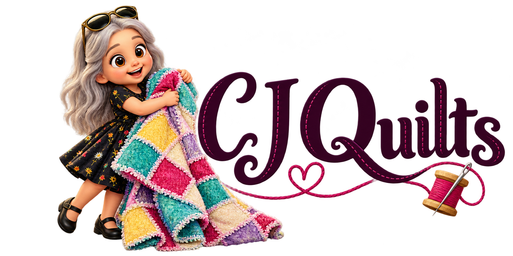 CJ Quilts — Mini CJ holding a patchwork quilt